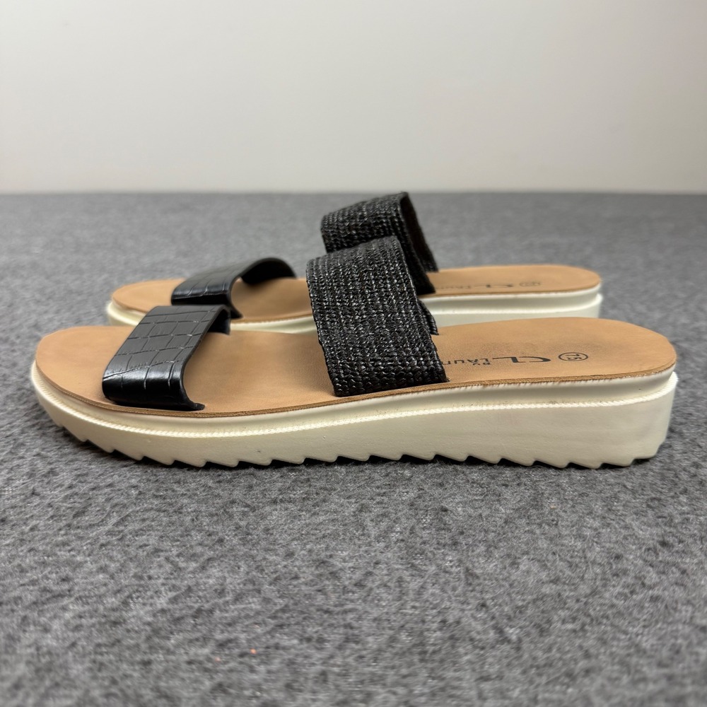 CL by Laundry Sandals Women's 7.5 Black Croc Woven Platform Slides